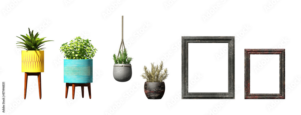 Fototapeta premium Plant set in vase isolated on white background.3d rendering with PNG File