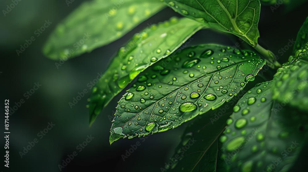 Green leaf with water drops Green leaf with water drops