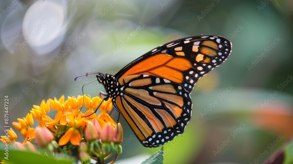 Obraz premium Macro shots. Beautiful nature scene. Closeup beautiful butterfly sitting on the flower in a summer garden.