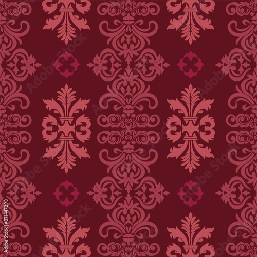 Red Damask Vintage Seamless Pattern , Luxury design