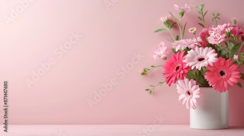Wallpaper Mural Beautiful bouquet of pink and white flowers in a white vase against a soft pink background, perfect for spring and romantic themes. Torontodigital.ca