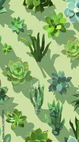 Wallpaper Mural Green Succulent Plants and Shadows on Light Green Wallpaper Torontodigital.ca