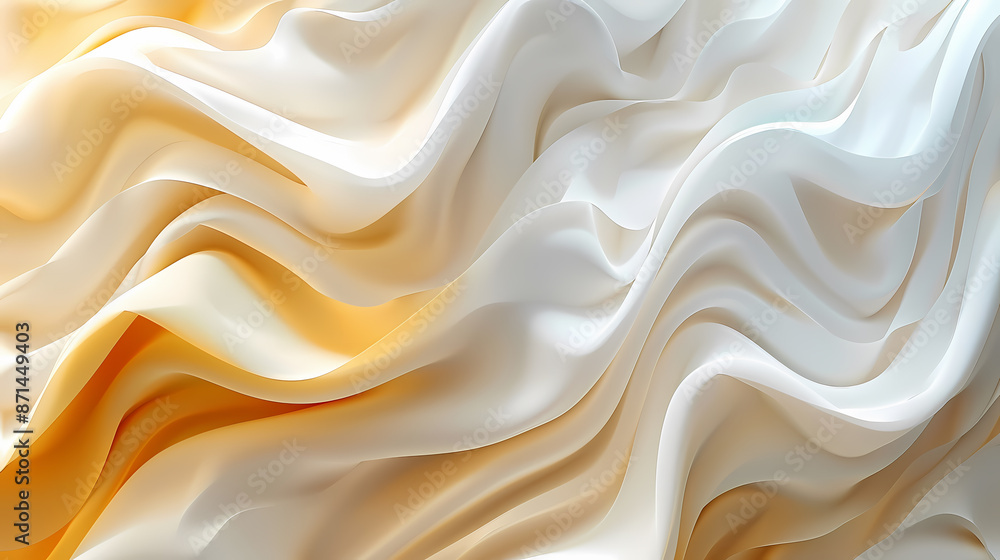 Fototapeta premium Abstract flowing fabric in white and yellow shades creating a smooth, wavy texture and serene visual effect.