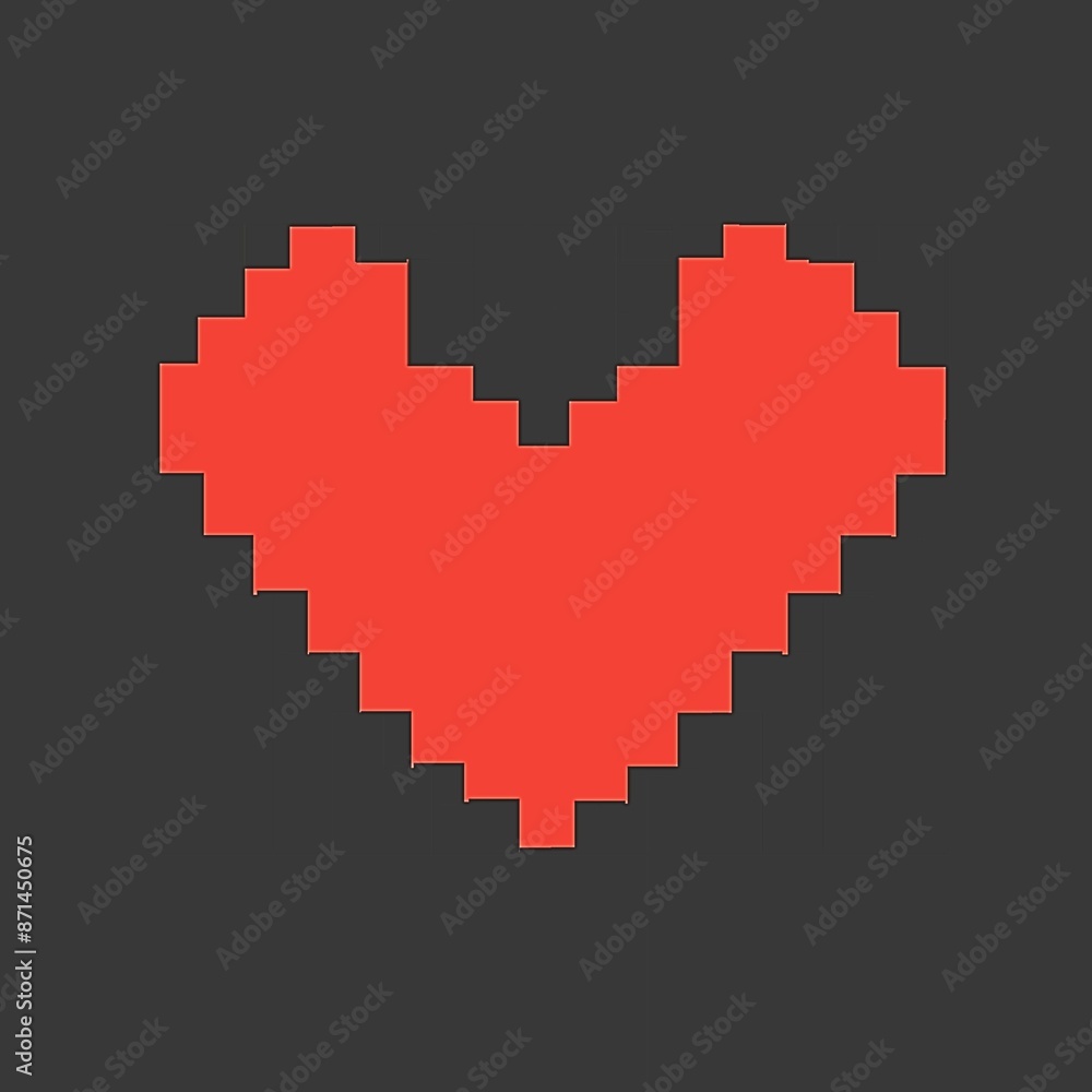 Fototapeta premium Retro Pixel Art Red Heart, pixel heart art.