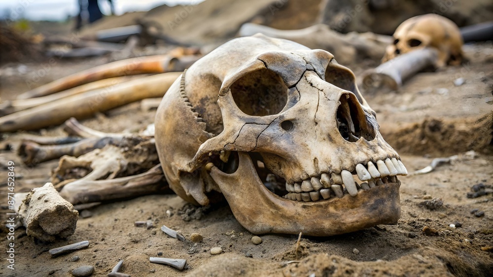 The skull and bone of an animal found during excavations of the Scythian settlement The skull and bone of an animal found during excavations of the Scythian settlement