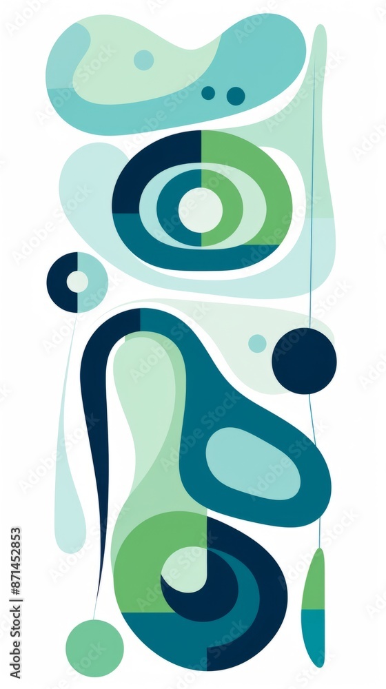 Obraz premium Abstract Geometric Shapes Digital Wallpaper In Blue, Green, And White