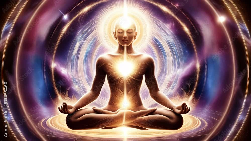 Abstract floral glowing energy aura with zen meditation human silhouette. Yoga meditation to increase chakra energy strength and body strength. Mindfulness practice Abstract floral glowing energy aura with zen meditation human silhouette. Yoga meditation to increase chakra energy strength and body strength. Mindfulness practice