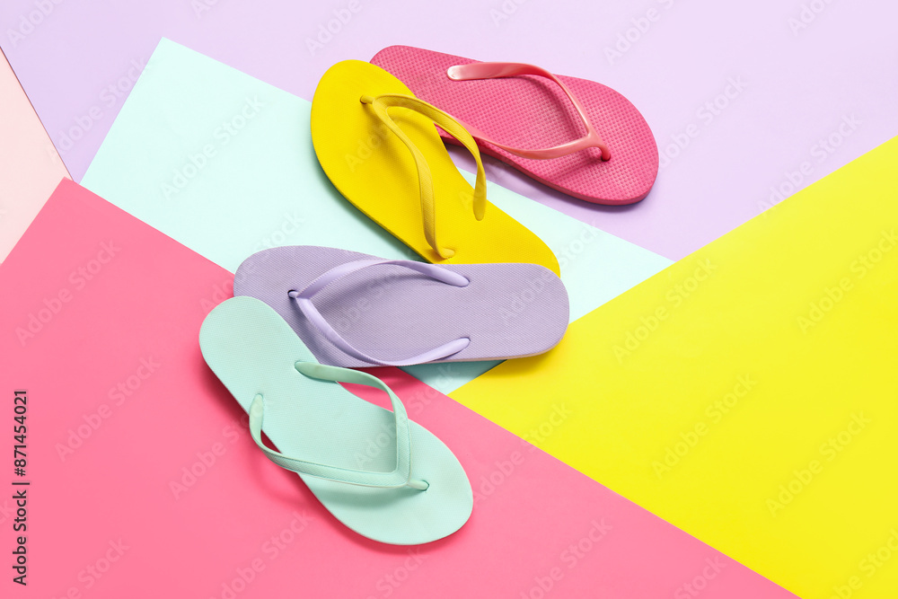 Different flip flops on color background Different flip flops on color background