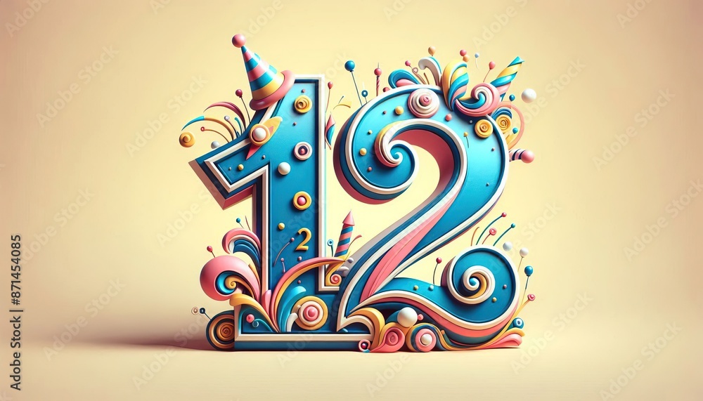 Decorative number 12 with intricate floral and ornamental design, creative and artistic representation for birthdays or anniversaries Decorative number 12 with intricate floral and ornamental design, creative and artistic representation for birthdays or anniversaries