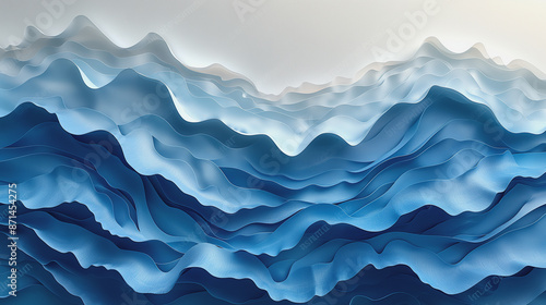Abstract blue background with rolling waves evokes a sense of calm ocean or a misty mountain landscape © Anek