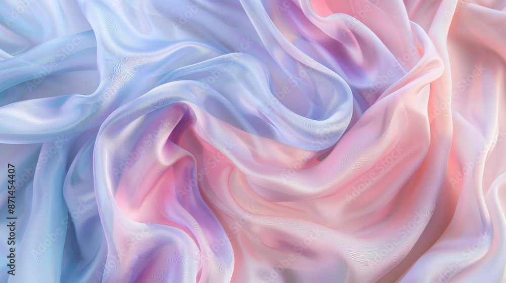 Soft, pastel-colored silk fabric artfully draped, creating gentle waves and folds in hues of pink and blue. Soft, pastel-colored silk fabric artfully draped, creating gentle waves and folds in hues of pink and blue.