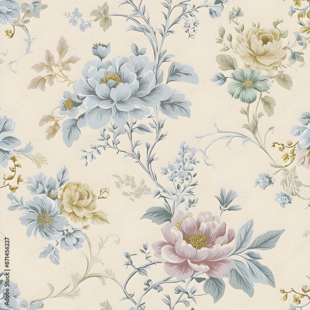 Seamless vector floral pattern. Classic illustration. Toile de Jouy Gerenative AI Seamless vector floral pattern. Classic illustration. Toile de Jouy Gerenative AI