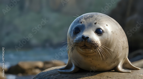 a seal that is sitting on a rock by the water