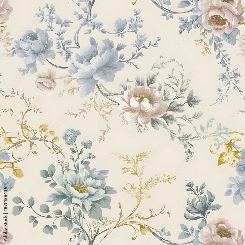 Seamless vector floral pattern. Classic illustration. Toile de Jouy Gerenative AI Seamless vector floral pattern. Classic illustration. Toile de Jouy Gerenative AI