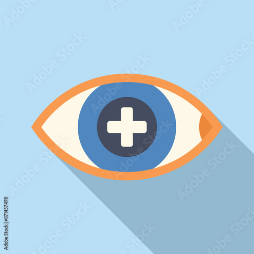 This illustration represents the concept of healthcare and vision with a human eye focusing on a medical cross symbol