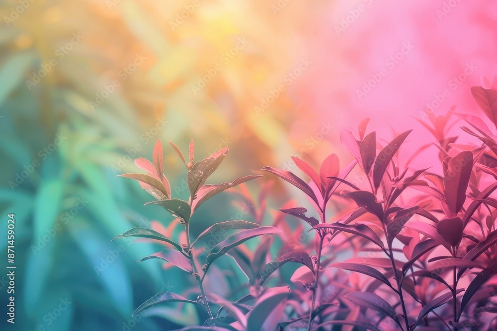 Abstract nature background with vibrant pink, yellow, and green foliage. Soft focus and blurred effect for a dreamy, ethereal aesthetic. Perfect for spring and summer themes. Abstract nature background with vibrant pink, yellow, and green foliage. Soft focus and blurred effect for a dreamy, ethereal aesthetic. Perfect for spring and summer themes.