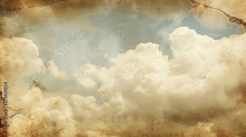 Vintage paper background with textured clouds and grunge stains
