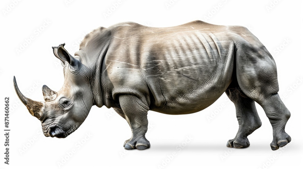 Fototapeta premium Gray rhinoceros isolated on white background from the front