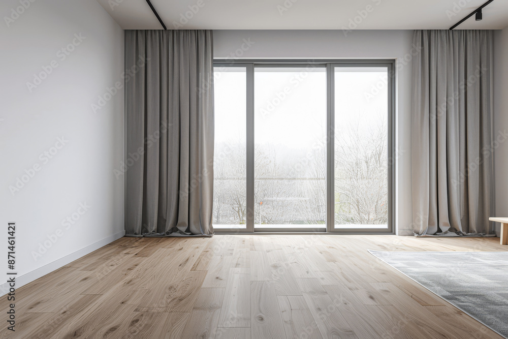 Wardrobe in an empty room with minimal, neutral colors and filled with lighting coming from a window. Residential Real Estate interiors design composition. Wardrobe in an empty room with minimal, neutral colors and filled with lighting coming from a window. Residential Real Estate interiors design composition.