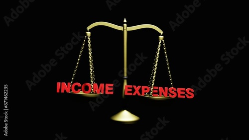 A scale balancing Income and Espenses 3d Animation 4K photo