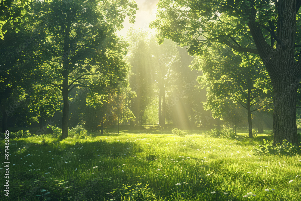 Sunshine penetrates through forests and grasslands Sunshine penetrates through forests and grasslands