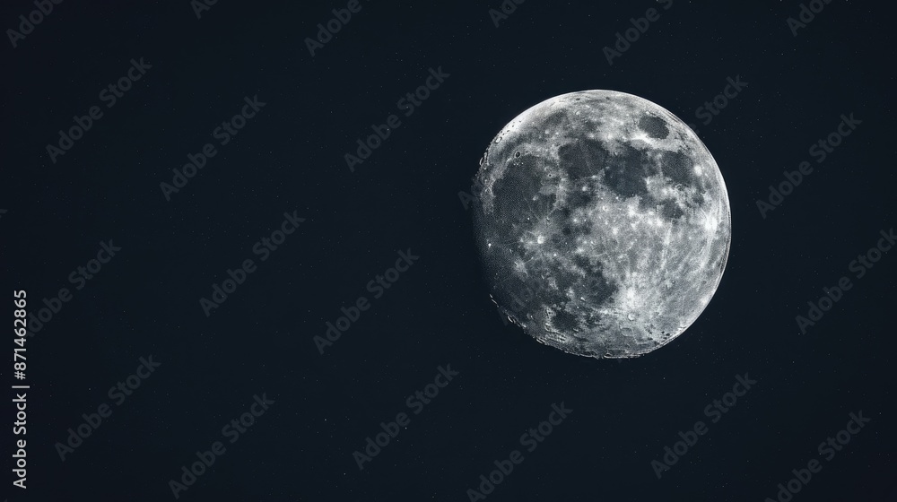 Obraz premium Full moon in horizontal view against black background with space for text