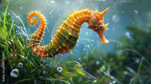 Digital painting of a short snouted seahorse in its habitat