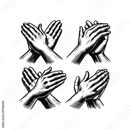 hand drawn illustration of applause clapping hands. black and white clapping hand drawing illustration