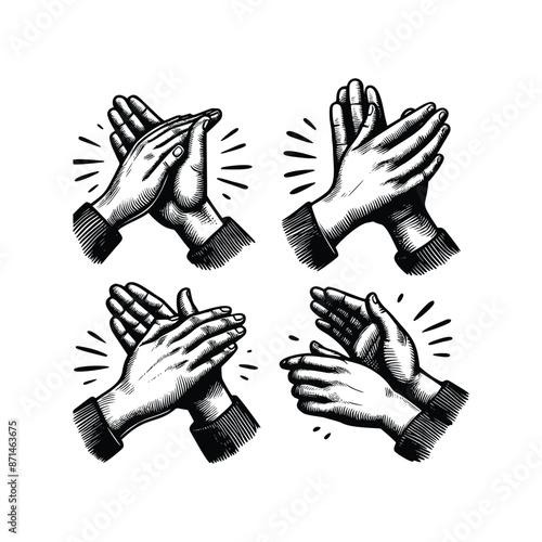 hand drawn illustration of applause clapping hands. black and white clapping hand drawing illustration