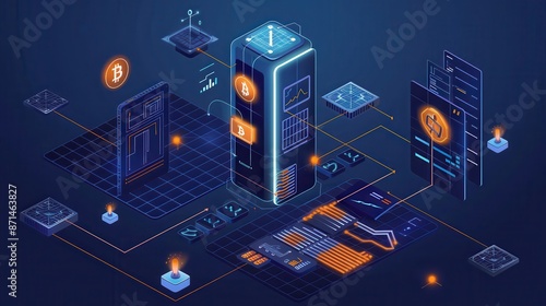 Blockchain protocol breakdown, environmentfriendly battery technology, hybrid energy storage system, flat design illustration photo