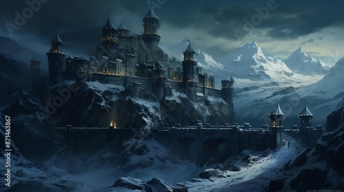 Mountain Fortress: A Majestic Castle in the Mountains Fantasy wallpaper