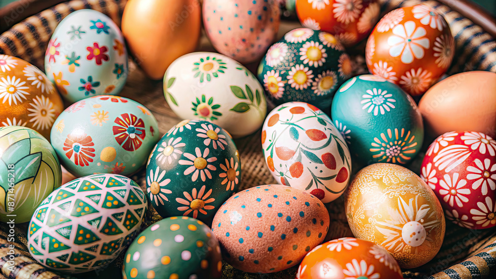 Happy Easter day with colorful egg prints copy space for text Happy Easter day with colorful egg prints copy space for text
