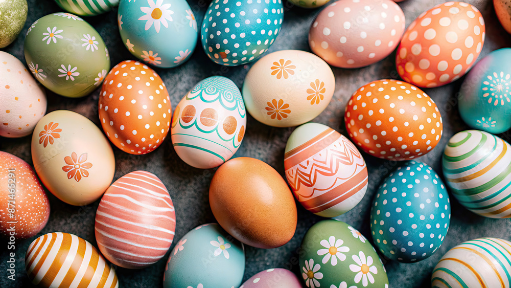 Happy Easter day with colorful egg prints copy space for text Happy Easter day with colorful egg prints copy space for text