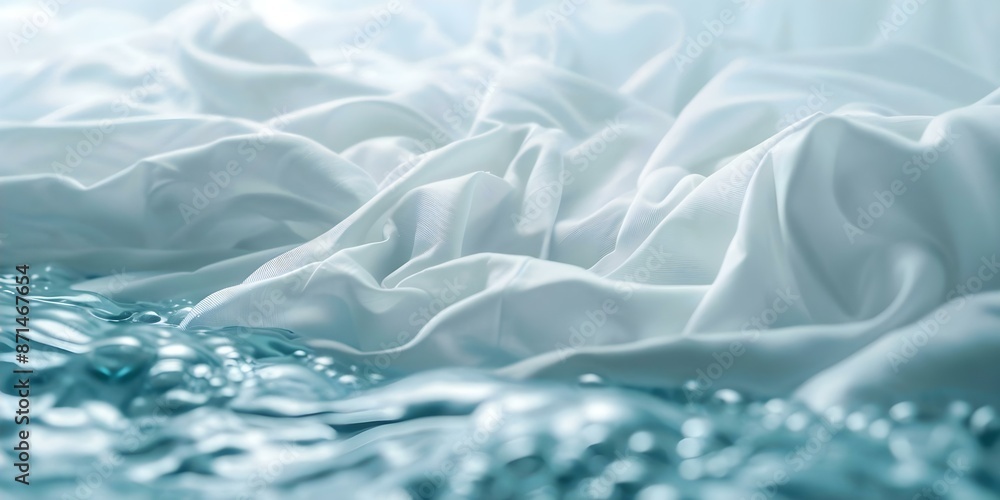 Close-up View of Fabric Being Washed Underwater with Detergent and Soap. Concept Fabric Washing, Underwater Cleaning, Detergent and Soap, Close-up View Close-up View of Fabric Being Washed Underwater with Detergent and Soap. Concept Fabric Washing, Underwater Cleaning, Detergent and Soap, Close-up View