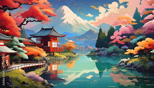 Japanese Temple By The Lake