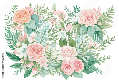 Adobe Illustrator Artwork vector watercolor painting colorful splashes on a white floral background flower leaf bouquet beautiful natural bloom graphic drawing rose pattern abstract painted