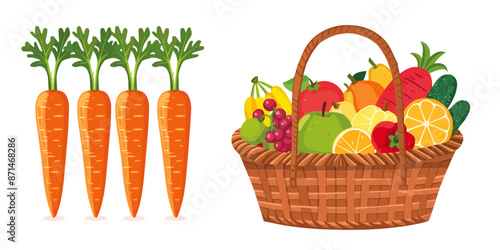 carrots and a basket full of fruits