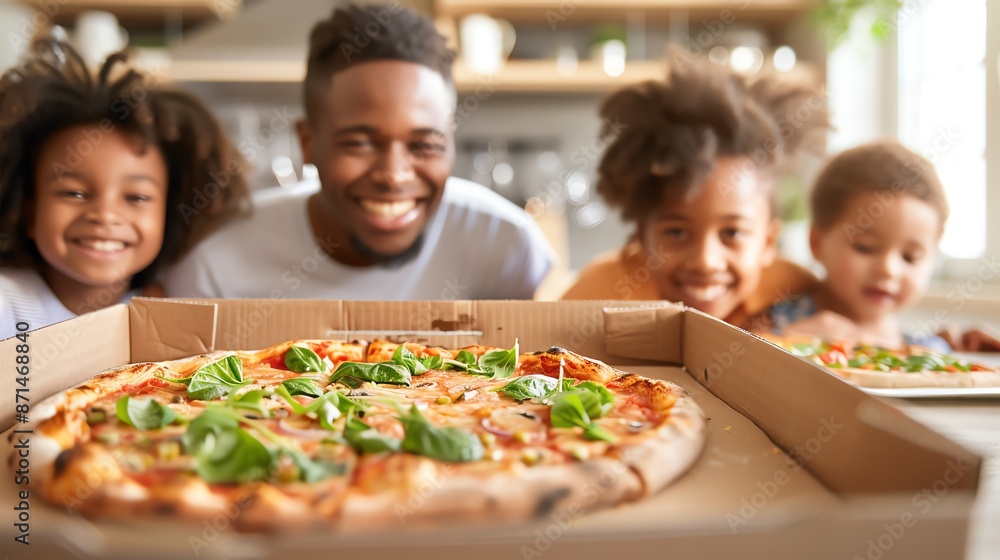 Happy family enjoying delicious pizza together. Happy family enjoying delicious pizza together.