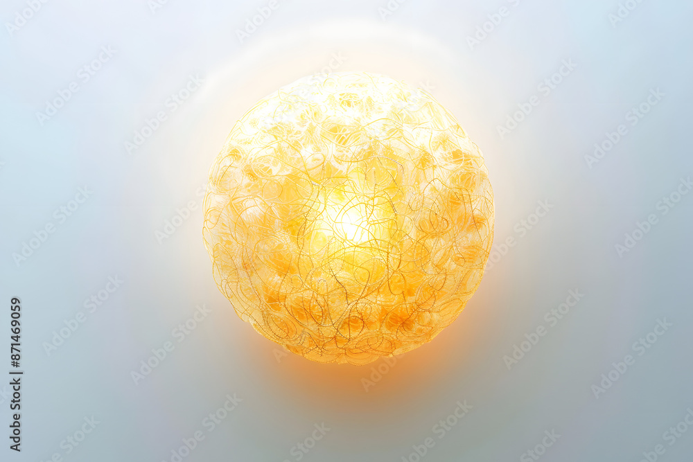 yellow light effect ball planted on white background, top view yellow light effect ball planted on white background, top view