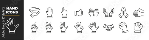 Set of 16 Hand line icons set. Hands outline icons with editable stroke collection. icon on white background flat vector illustration