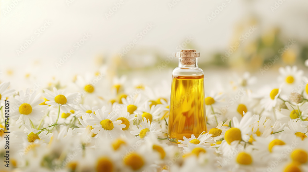 Serene Chamomile Bath Oil on White for Relaxing Spa Retreats On White Background Serene Chamomile Bath Oil on White for Relaxing Spa Retreats On White Background