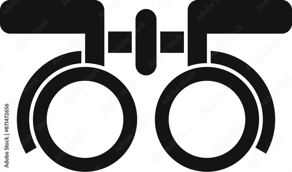 Black icon of a trial frame, the testing device used by optometrists and ophthalmologists Black icon of a trial frame, the testing device used by optometrists and ophthalmologists