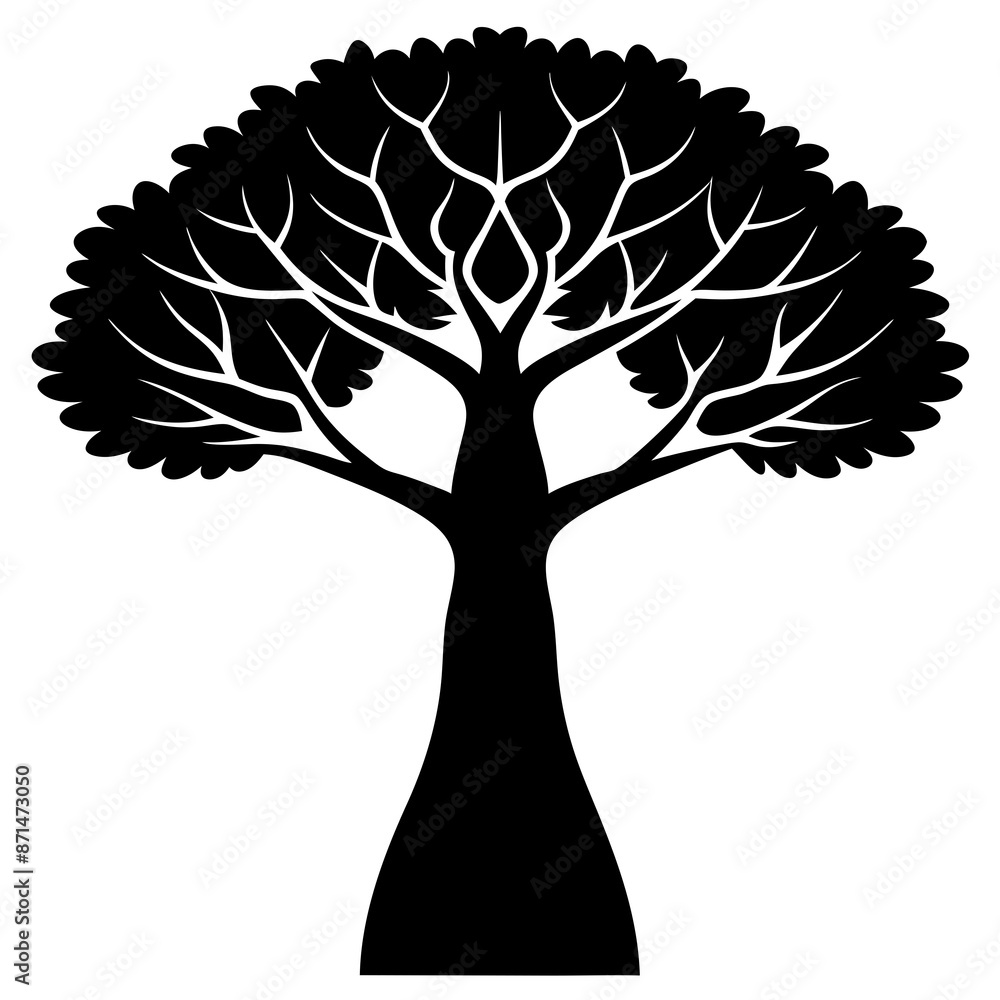 Obraz premium Black Silhouette Tree with Branches and Leaves