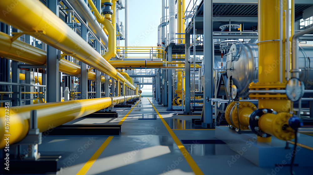 hydrogen gas facility, stacks of pipes and large holding tanks, clean and modern hydrogen gas facility, stacks of pipes and large holding tanks, clean and modern