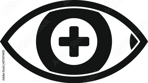 Simple icon of an eye with a plus sign, representing good vision and eye health
