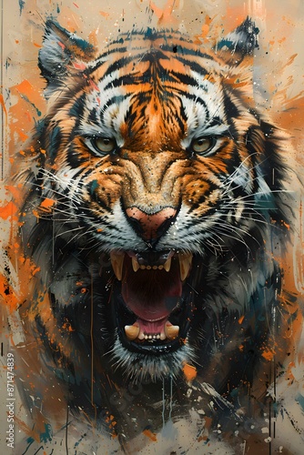 Angry tiger illustration with vibrant colors