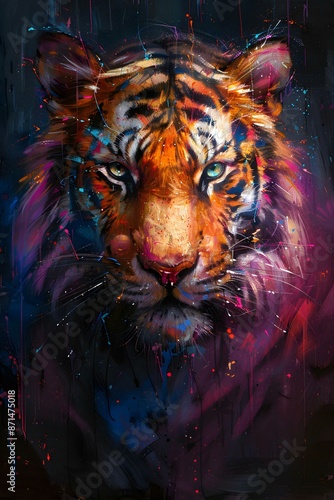 Angry tiger illustration with vibrant colors