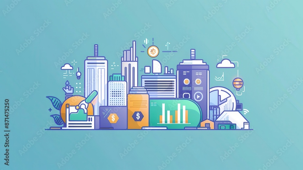 Naklejka premium Wealth accumulation graph, toptier environmentally friendly battery technology, integrated hybrid energy storage systems, flat design illustration