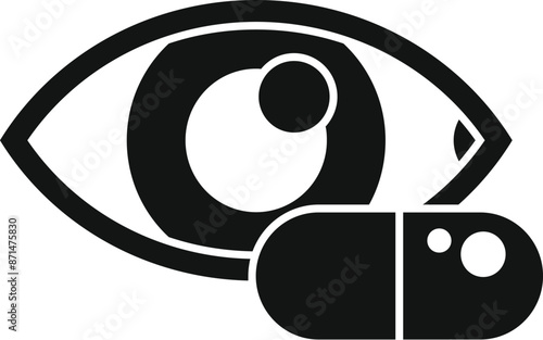 Simple icon of an eye with a pill, representing eye medication and treatment
