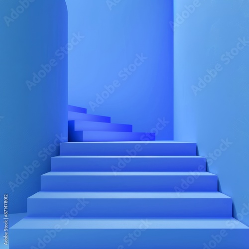 3D abstract rendering with blue color stair. Geometric 3D steps background © Denis